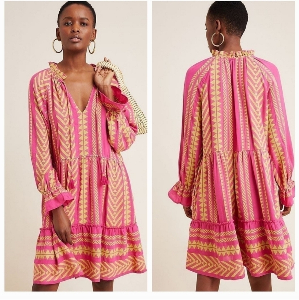 Anthropologie Maeve Dominique Ruffle Tired Mini Dress Size XS